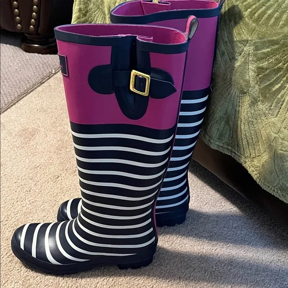 Joules Pink and Blue Striped Rain Boots - Picture 3 of 6